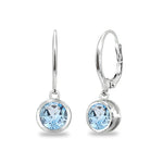 Load image into Gallery viewer, Sterling Silver Blue Topaz 6mm Round Bezel-Set Dangle Leverback Earrings