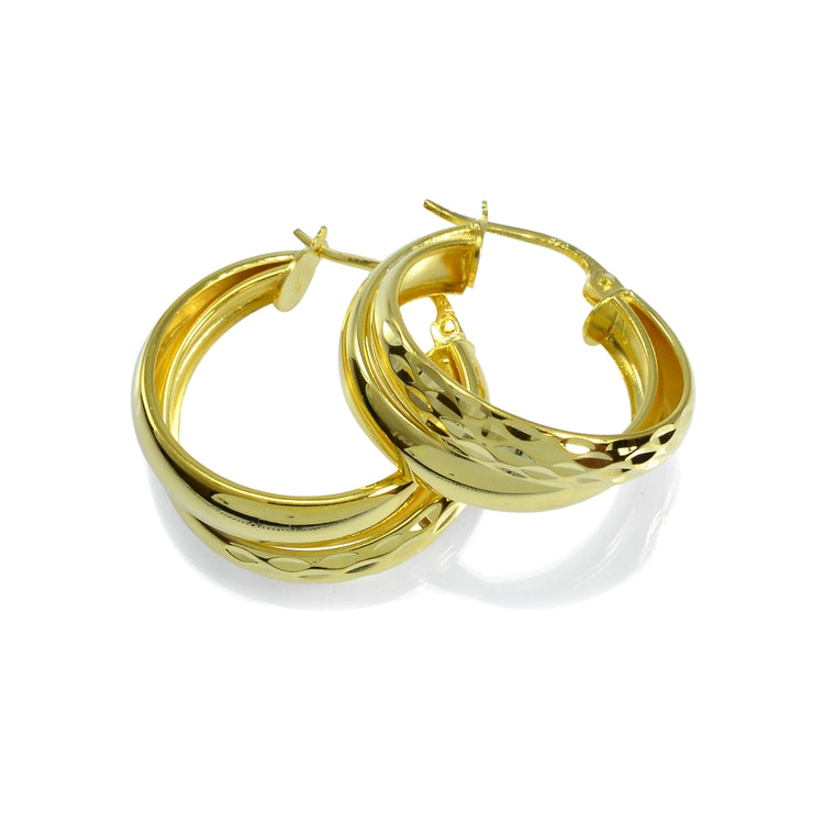 Gold Tone over Sterling Silver Diamond-Cut Double Hoop Earrings ...