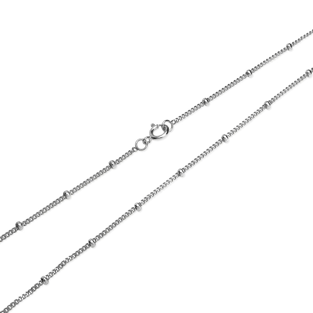 Sterling Silver 2mm Bead Station Cable Chain Necklace, 24 Inches ...
