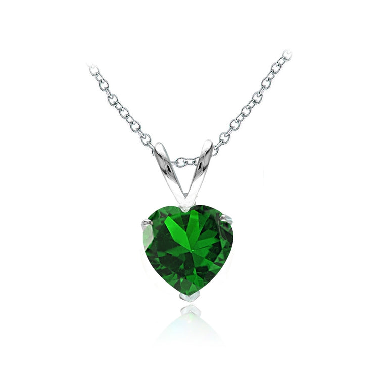 Sterling Silver Created Emerald 7mm Heart Solitaire Necklace – SilverSpeck