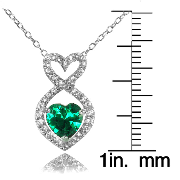 Sterling Silver Created Emerald & White Topaz Oval Halo Necklace &  Leverback Earrings Set