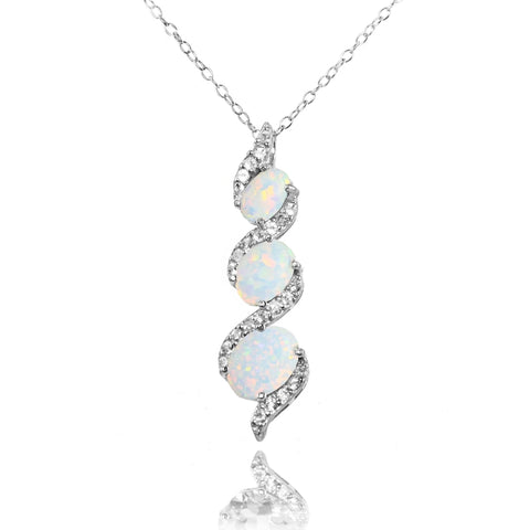 Sterling Silver Simulated White Opal and White Topaz Oval S Design Thr ...