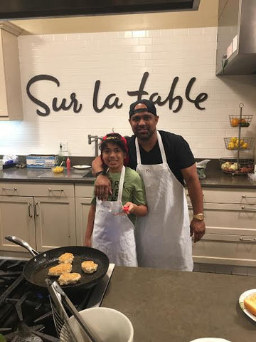 Dad and son cooking