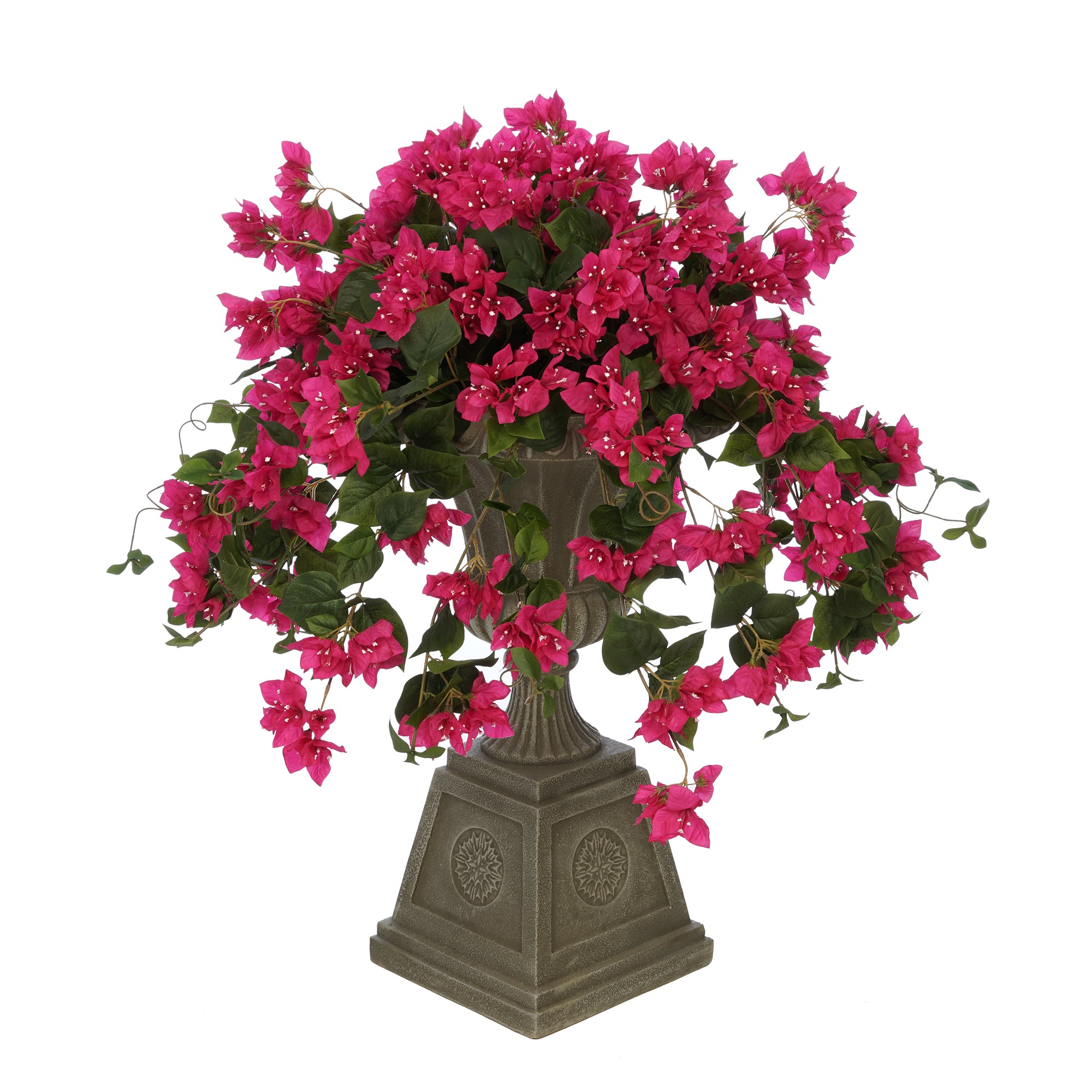 Faux Bougainvillea in Grey Footed Tuscan Urn Planter – House of Silk ...