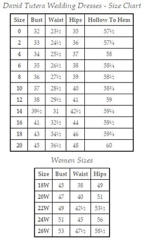 Sincerity Bridal Size Chart