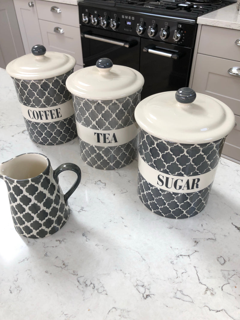 grey tea coffee sugar canisters