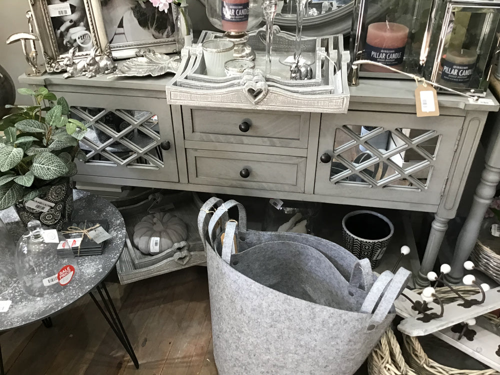 Grey Pine Wood Console Dresser With Mirrored Front Abode