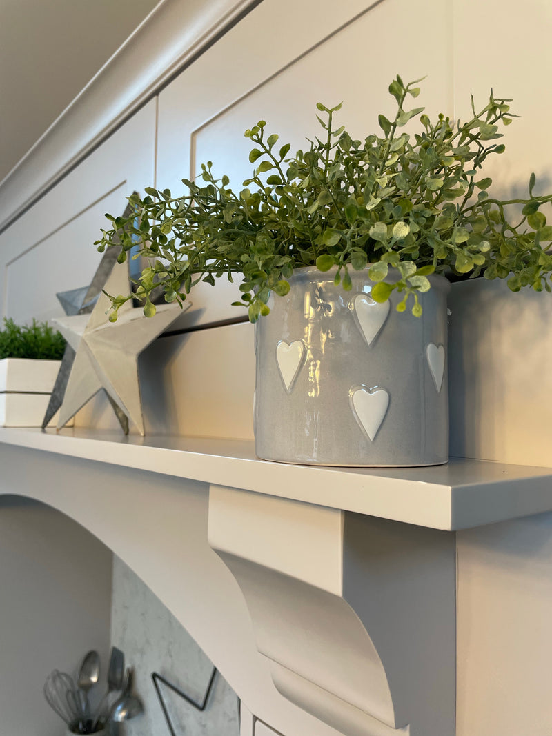 Grey with white heart planter pot