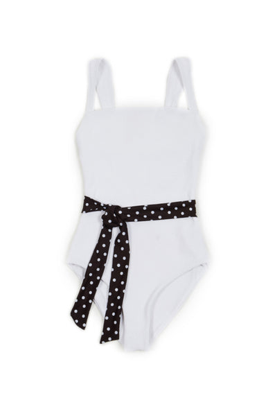 The Betty One Piece Textured White Polka Dot Same Los Angeles