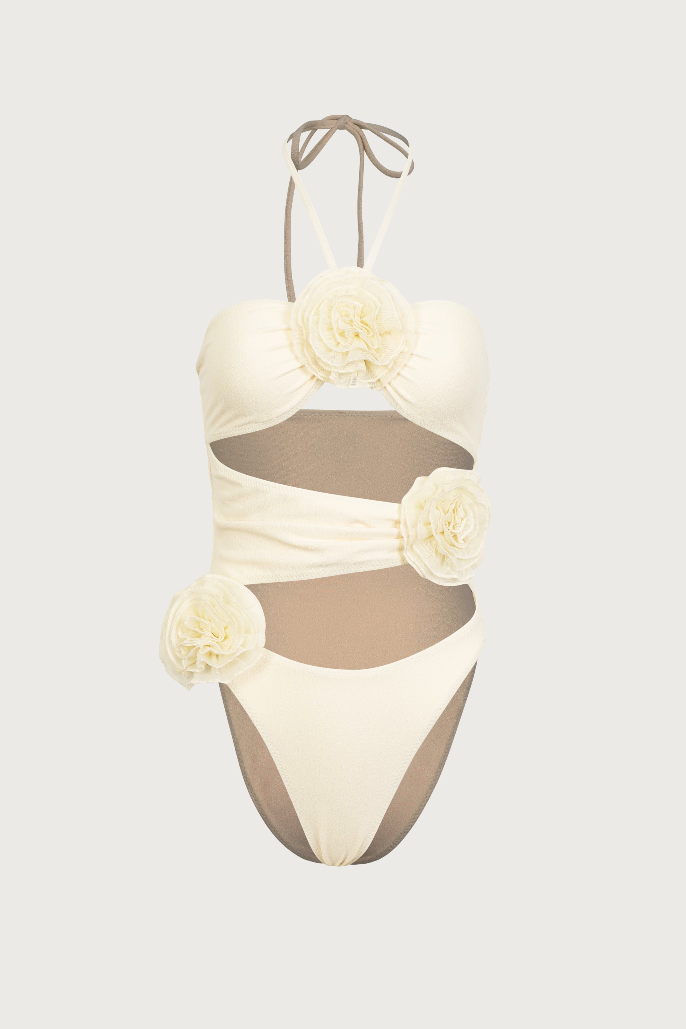 Image of Rose Cut Out One Piece (Faux Suede Cream/Cream)