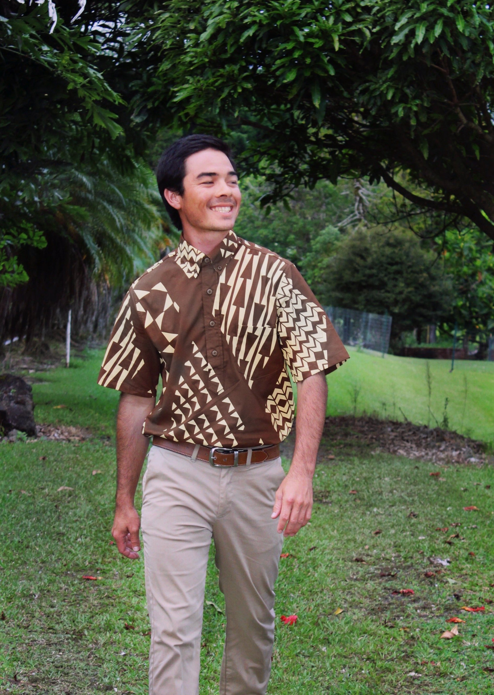 Hulihia Kilauea Pullover Aloha Shirt - Chestnut