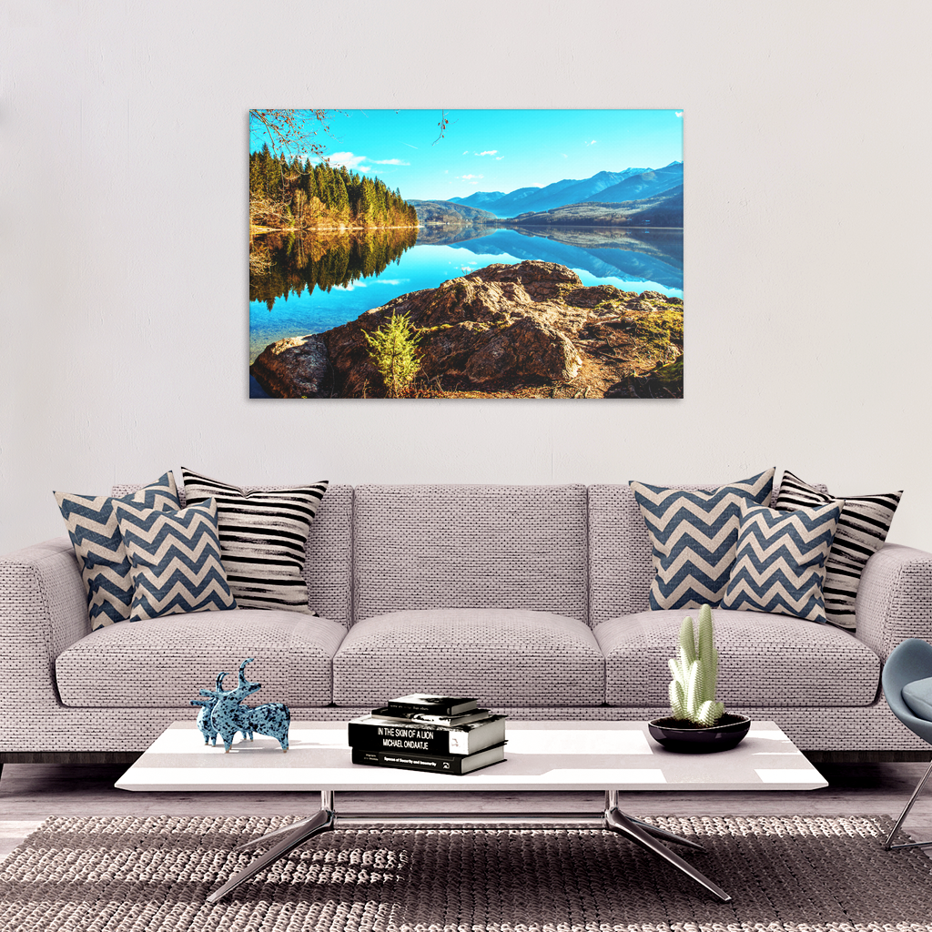 Mountain Lake Reflection Canvas Art - Peaceful Relaxing Mountain Scene ...