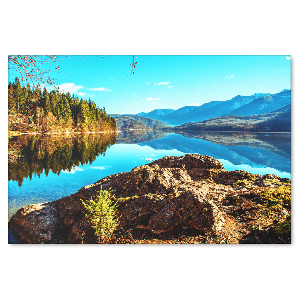 Mountain Lake Reflection Canvas Art - Peaceful Relaxing Mountain Scene ...