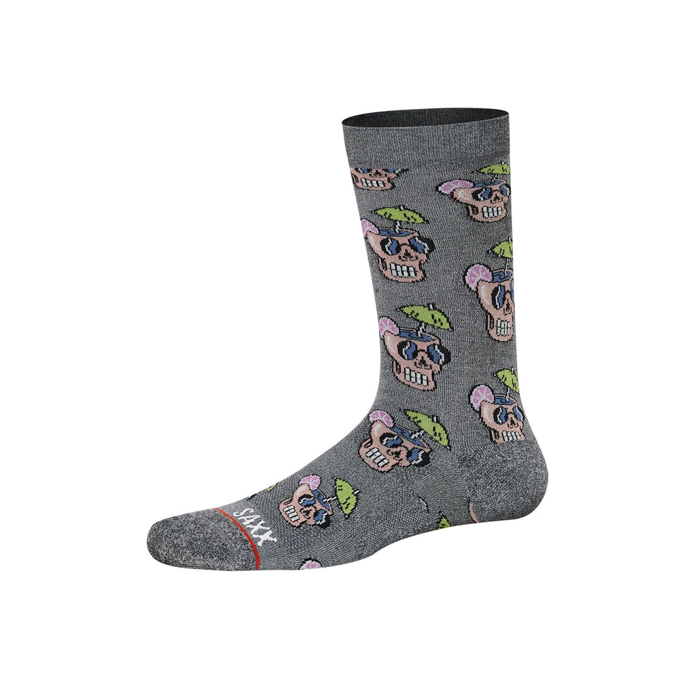 SAXX CREW SOCKS- DRUNKEN SKULLS GREY – ESCO CLOTHIERS