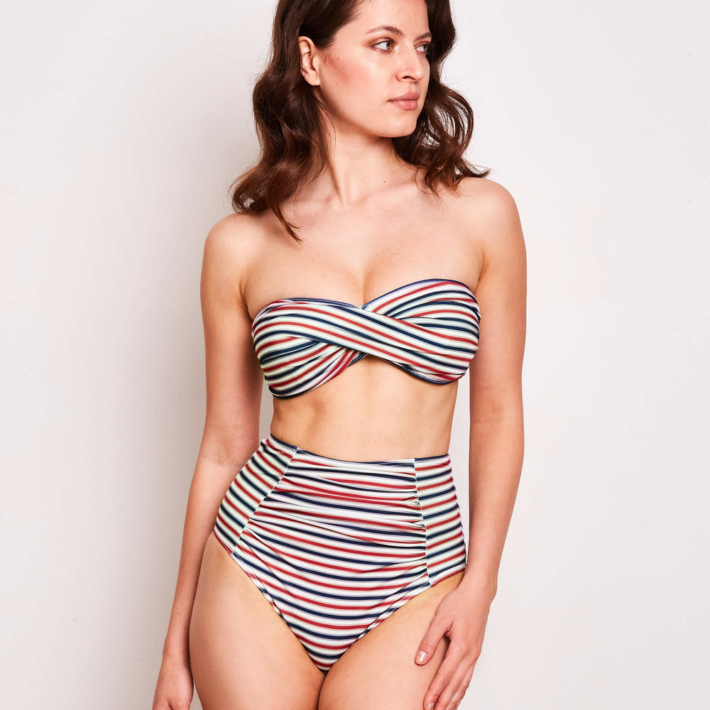 red white and blue high waisted swimsuit