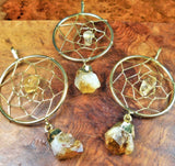 Dream Catcher Necklace - Citrine Crystal Point Pendant - Gold Plated Yellow Gemstone
