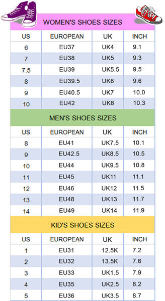 Shoes Size Chart - TeeAmazing