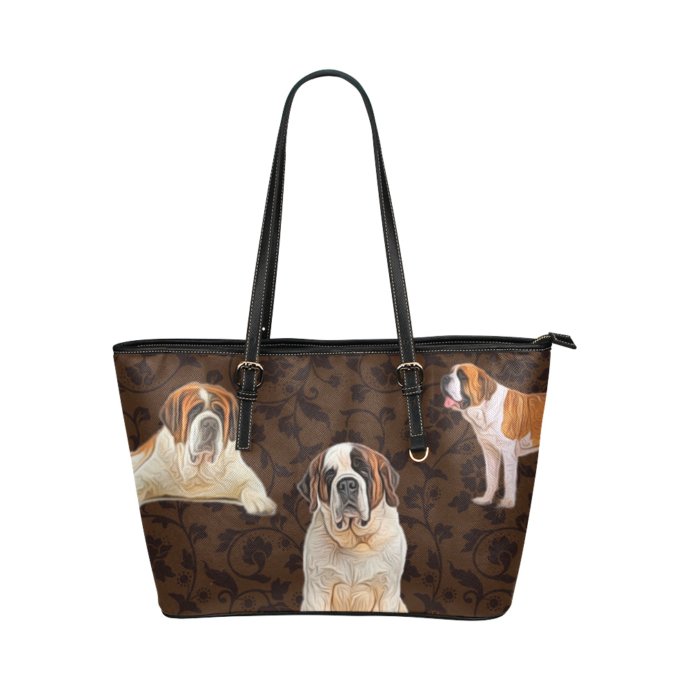 St. Bernard Lover Leather Tote Bag/Small