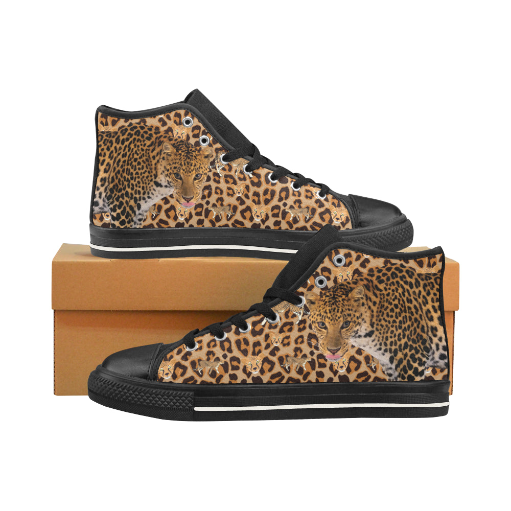 Leopard Black Men’s Classic High Top Canvas Shoes /Large Size