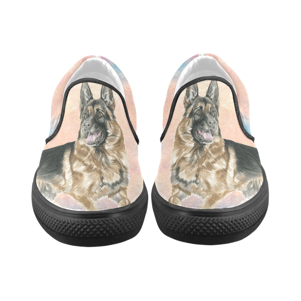 German Shepherd Water Colour No.1 Black Women's Slip-on Canvas Shoes