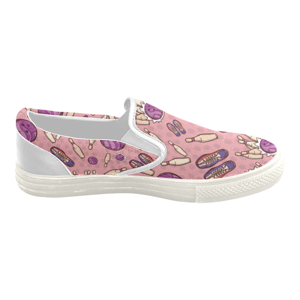 Bowling Pattern White Women's Slip-on Canvas Shoes