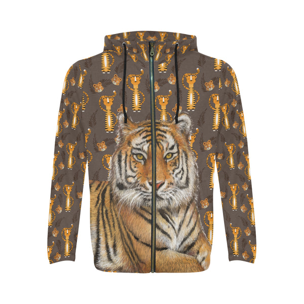 Tiger All Over Print Full Zip Hoodie for Men
