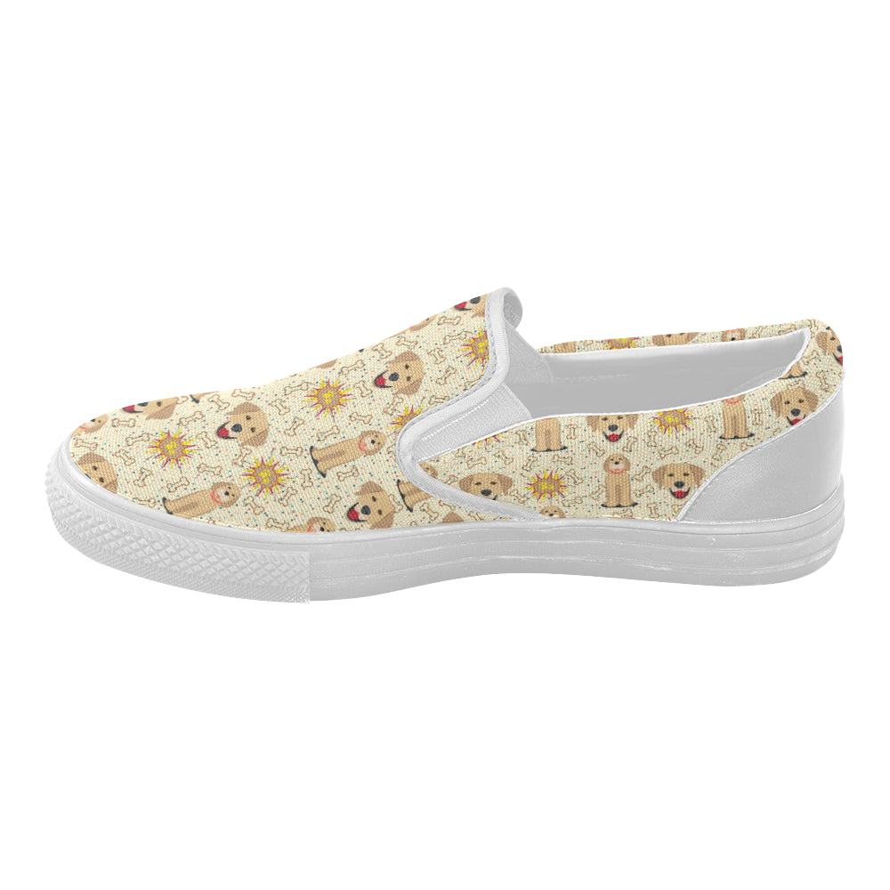 Golden Retriever Pattern White Women's Slip-on Canvas Shoes