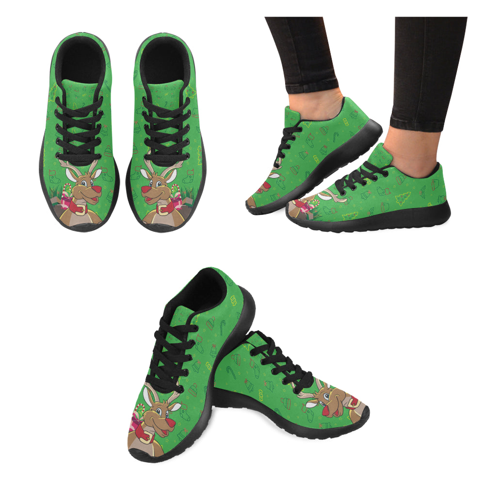 Reindeer Christmas Black Sneakers for Women