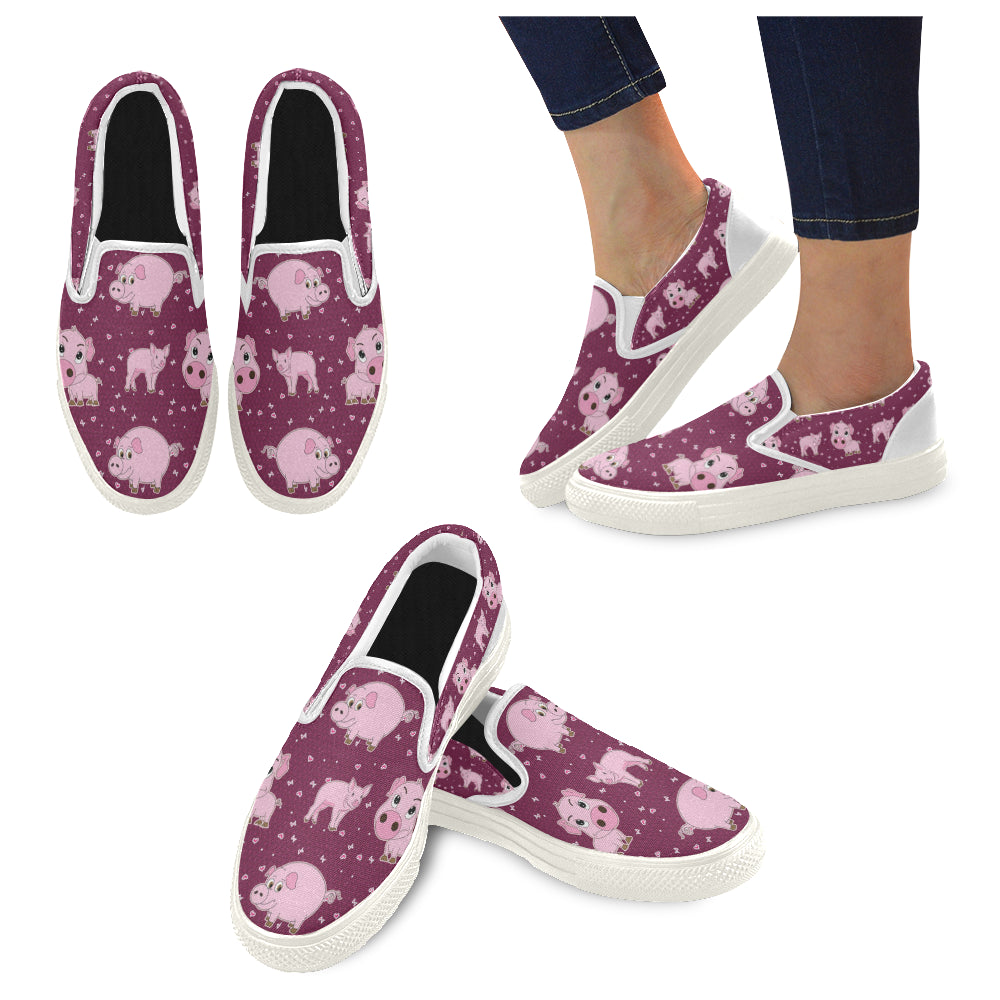 Pig White Women's Slip-on Canvas Shoes