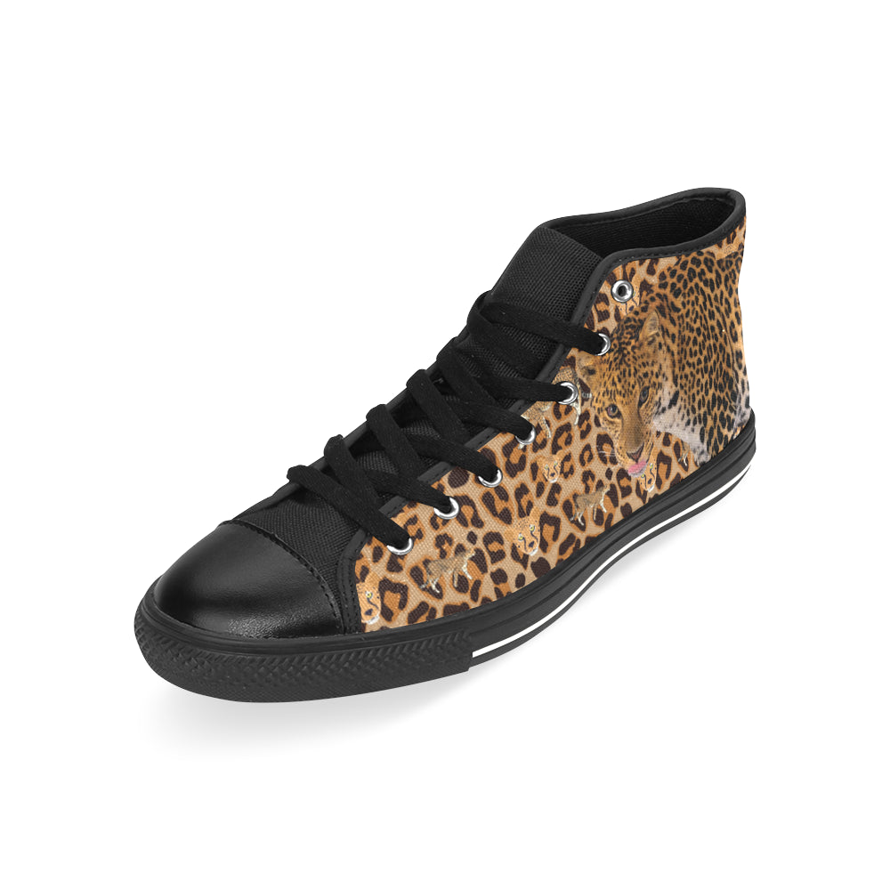 Leopard Black Men’s Classic High Top Canvas Shoes /Large Size