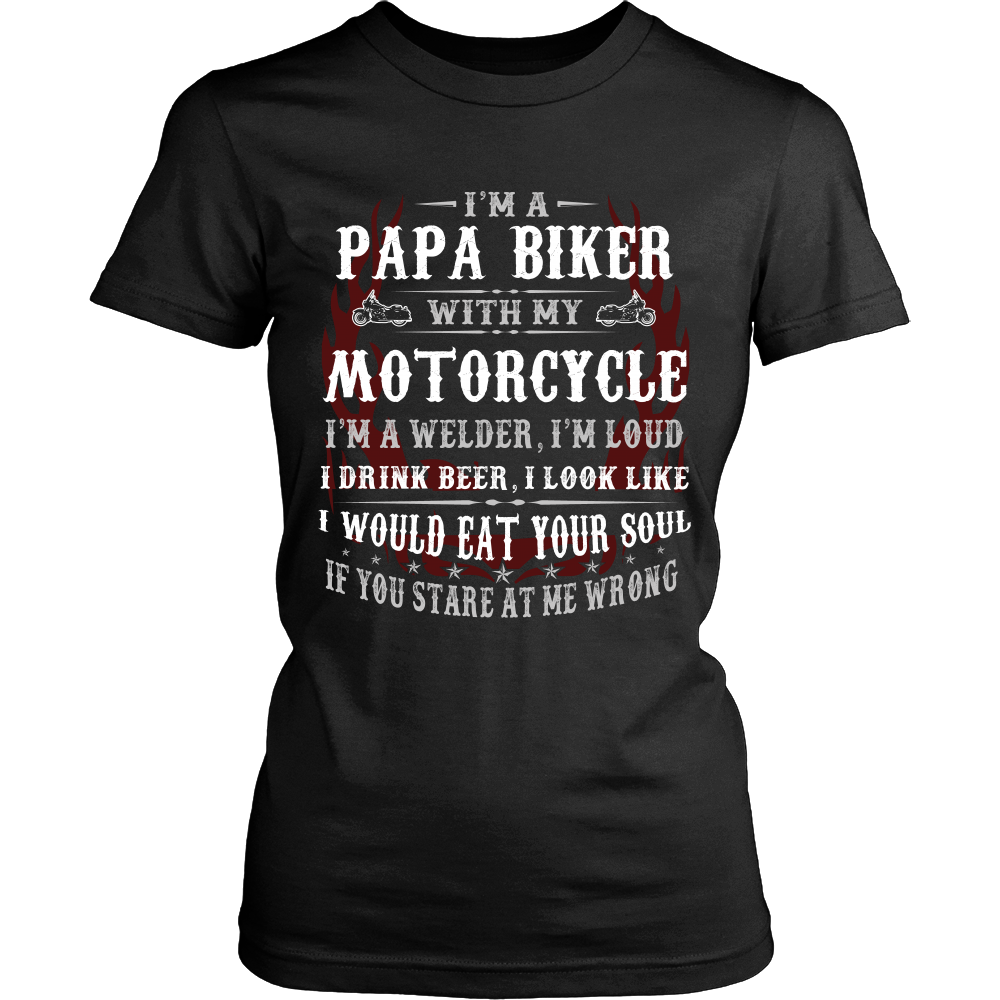 Papa Biker With My Motorcycle T-Shirt - Papa Motorcycle Shirt