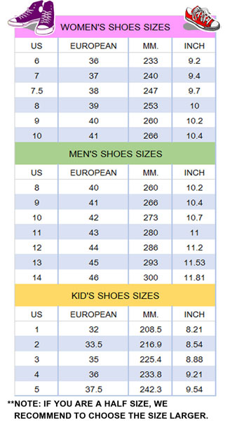 Shoes Size Chart - TeeAmazing