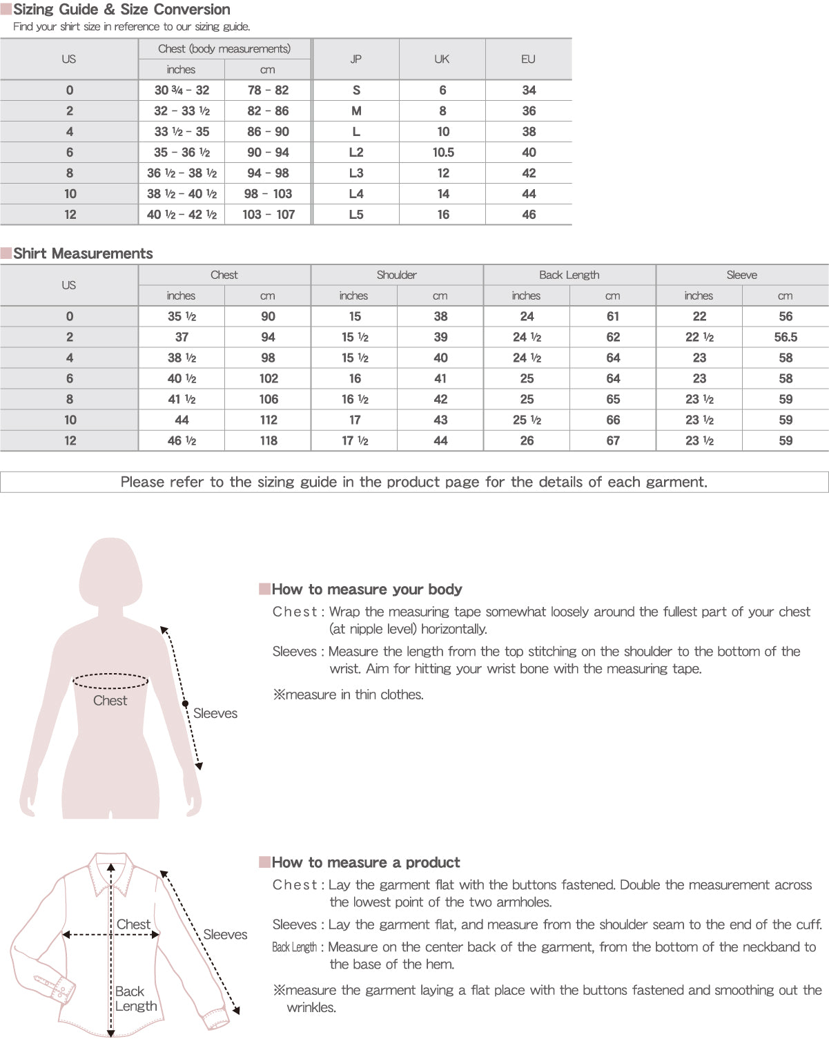 SIZING GUIDE – LEONIS SHIRTS & FAVORITES