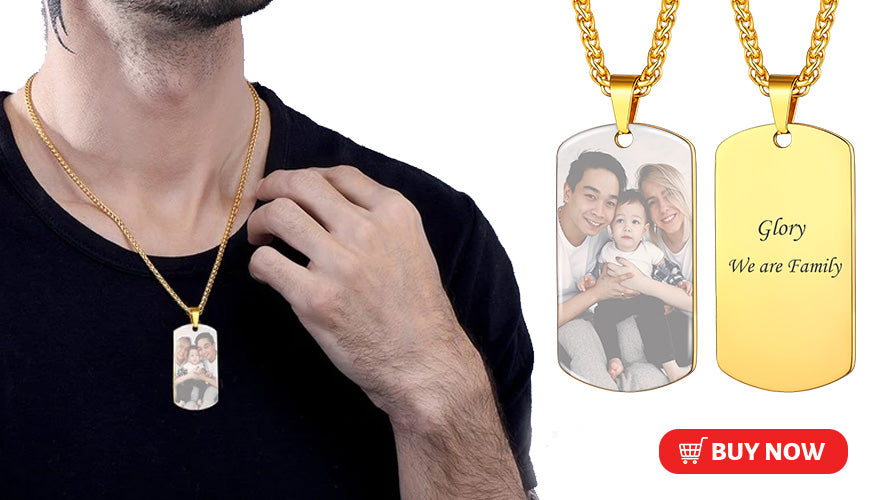 Custom Engravable Dog Tag Necklace with Picture