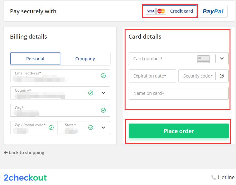 enter credit card data