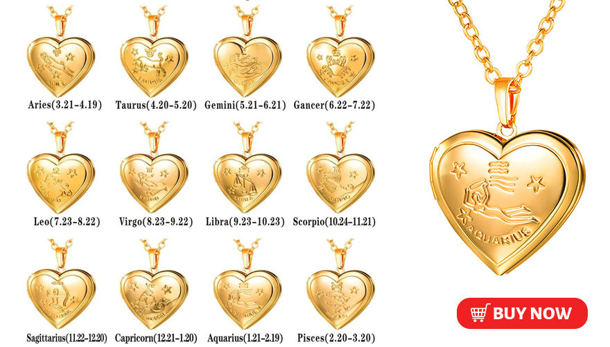 12 Constellations Locket with Picture Zodiac Sign Necklace 