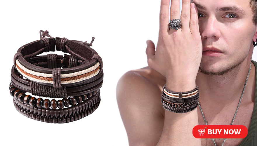 Adjustable Multi-layer Braided Leather Hemp Cords Wooden Bead Bracelet