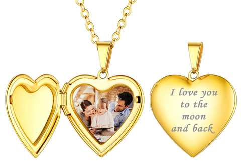 Heart Shape Locket Necklace With Photo And Text Engraved