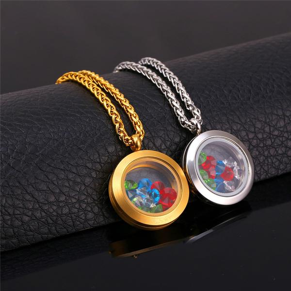 Round Crystal Floating Locket Memory Box Magnetic Open Alloy - Temu