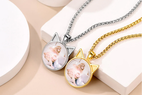 Personalized Text Engraved Picture Pendant Pet Cat Dog Tag Necklace