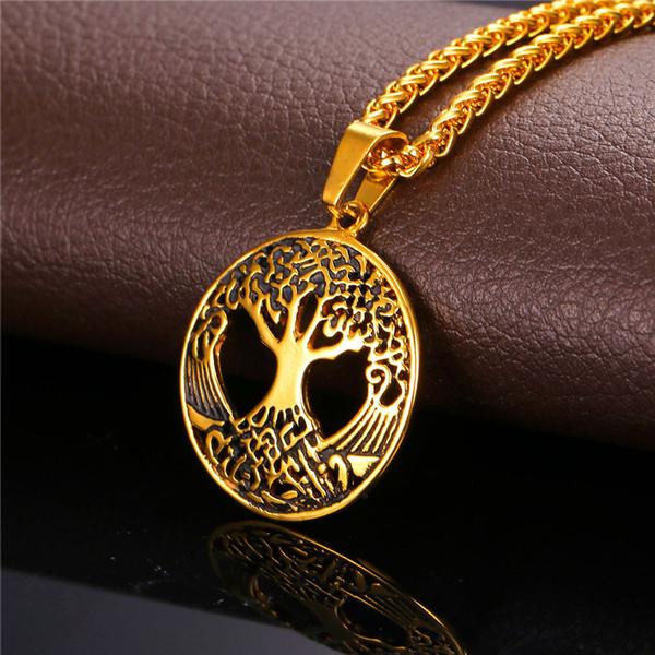 classic life tree gold plated pendant necklace 