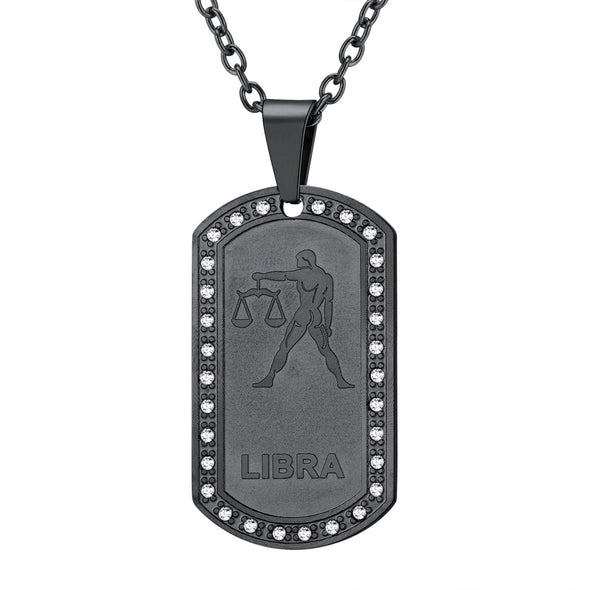 U7 Jewelry Engraved 12 Constellations Zodiac Necklace Military Dog Tag
