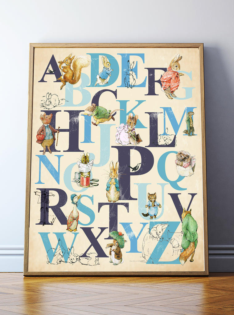 peter rabbit alphabet print beatrix potter nursery art