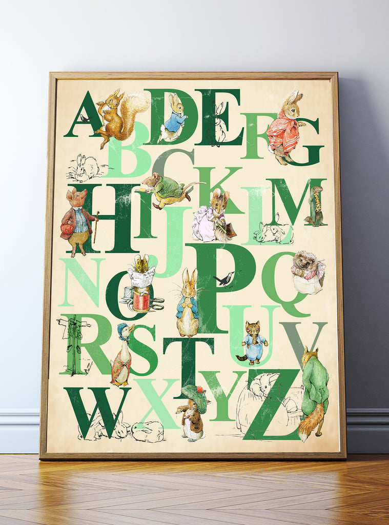 peter rabbit alphabet print beatrix potter nursery art