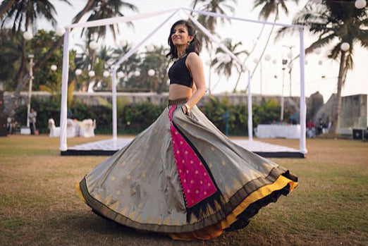 An Indian bride dressed in a fun chic outfit for her sundowner cocktail ceremony