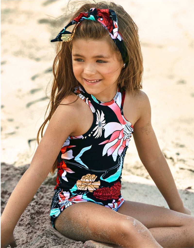 Girls flower high neck swimsuit – Cayena