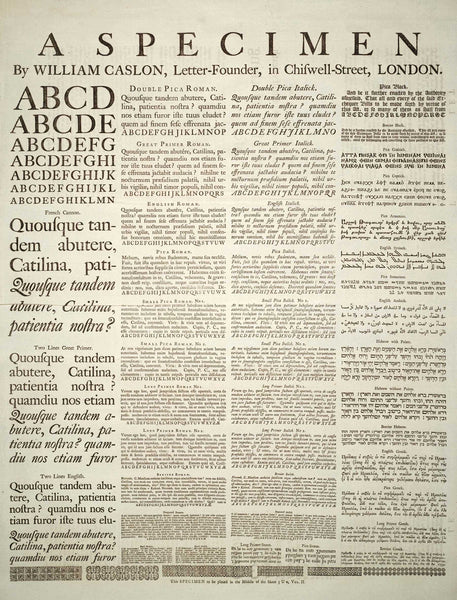 A specimen of Caslon type showing various styles.