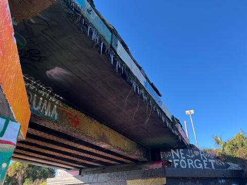 Icicles on graffiti bridge