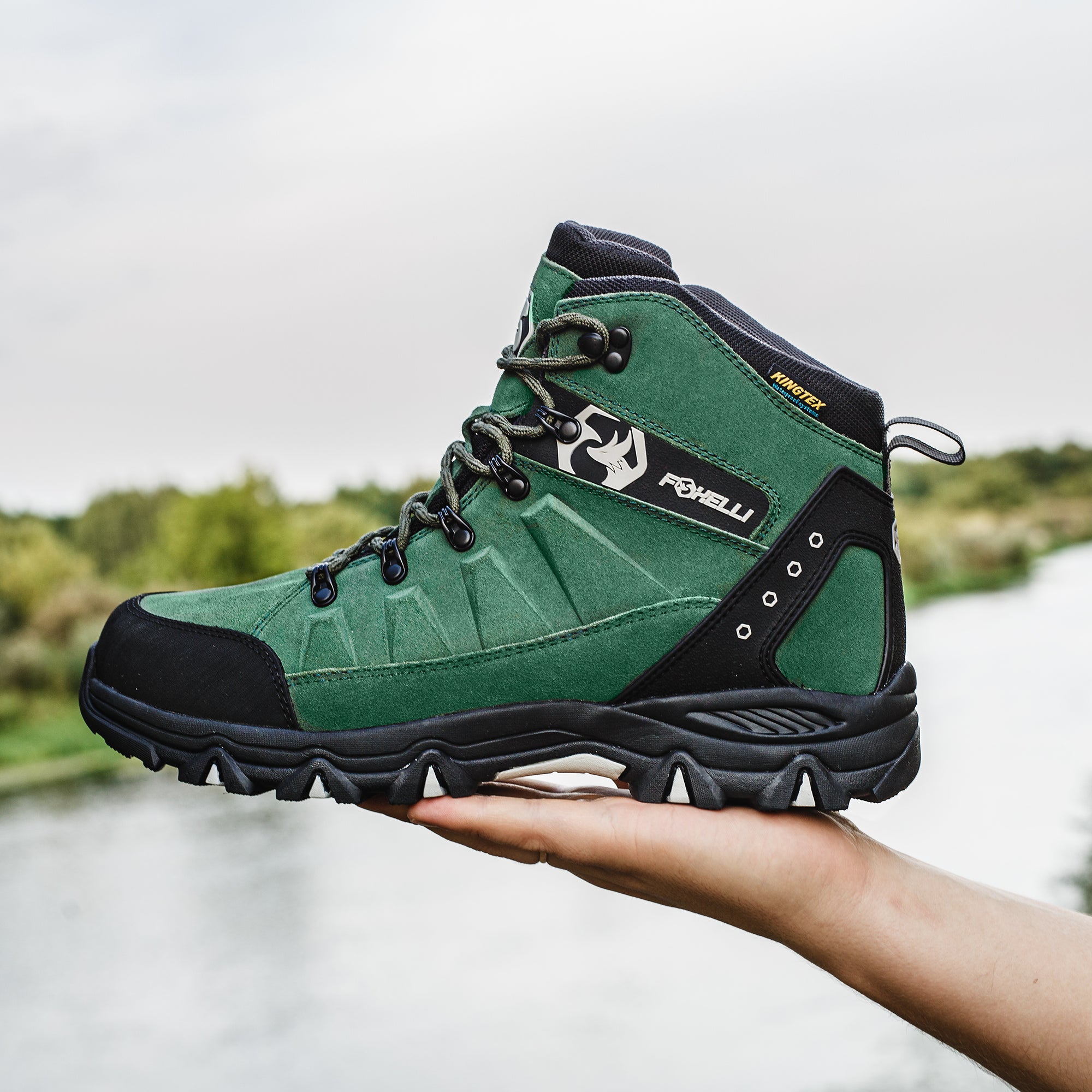 green hiking boots