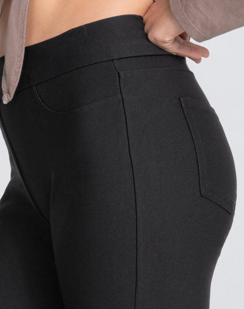 Detail of model wearing EverReady Pant in color Jet Black